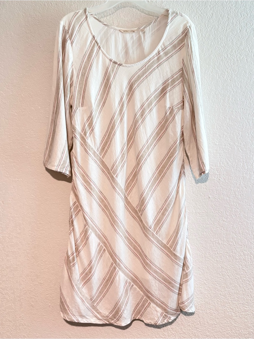Soft Surroundings Linen Cream Beige Striped A-Line Dress